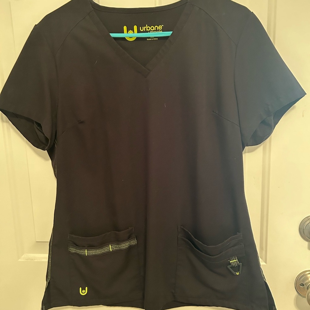 Urbane black scrub top